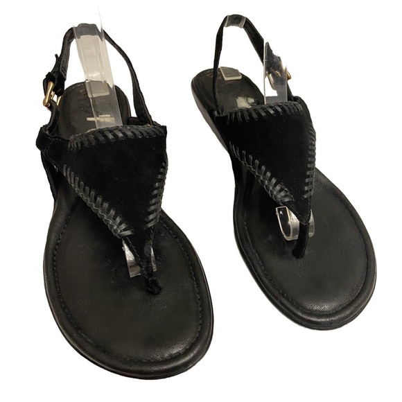 Johnston and Murphy Women’s Genuine Leather Black Suede Ankle Closure Sandals. - Picture 2 of 9